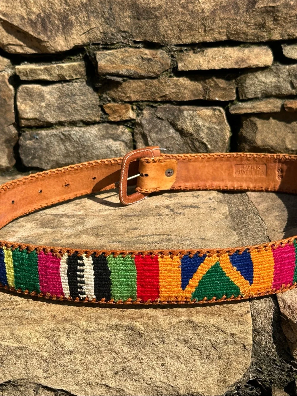 Guatemalan MultiColor Colorful Woven Leather Unisex Southwestern Belt Size 32